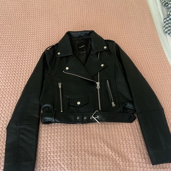Pull&Bear Black Leather Biker Jacket Medium - Picture 5 of 10